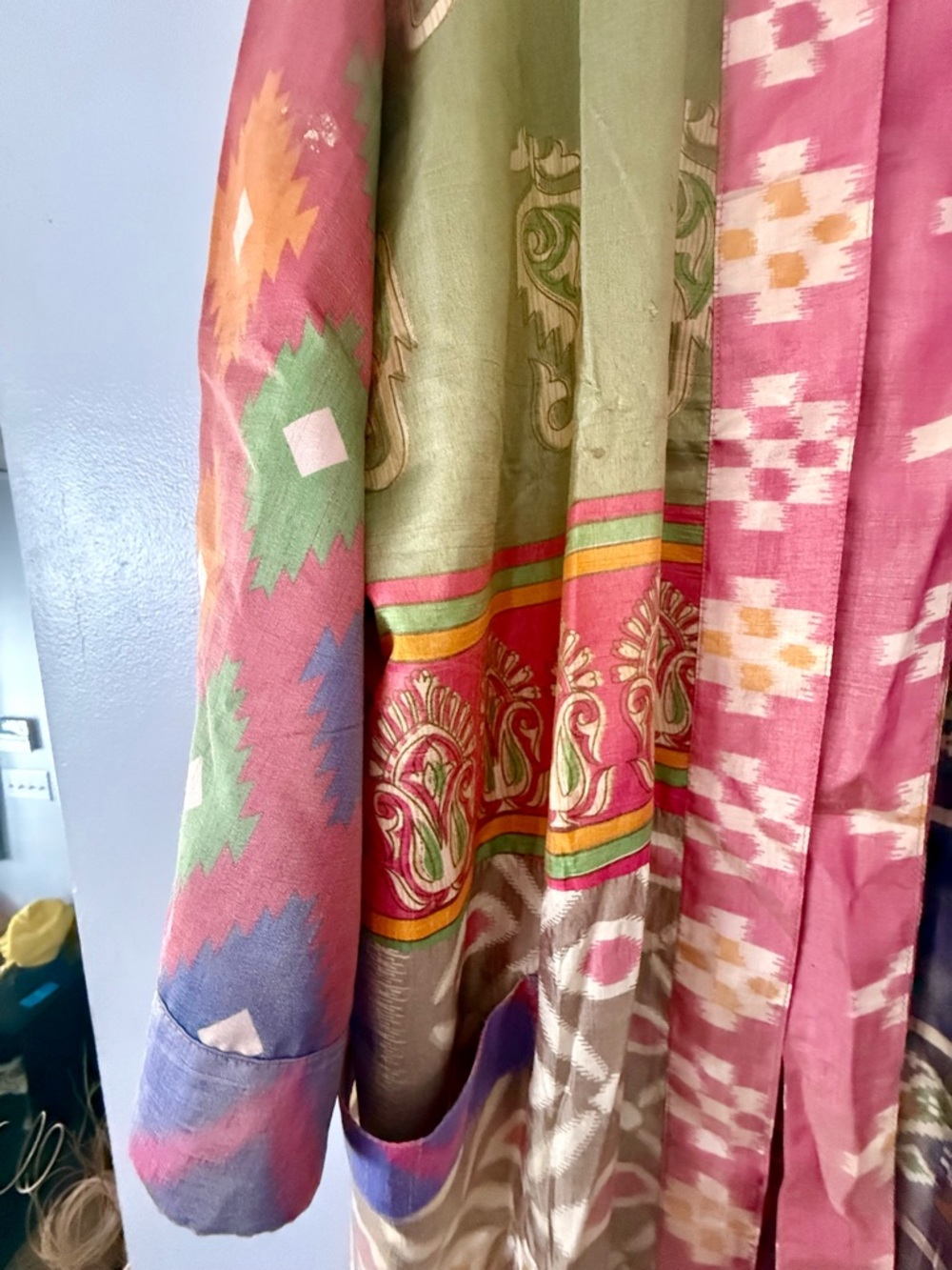 Patchwork Multi Color Robe Silk Saree Kimono Women’s Robe - Picture 2 of 6